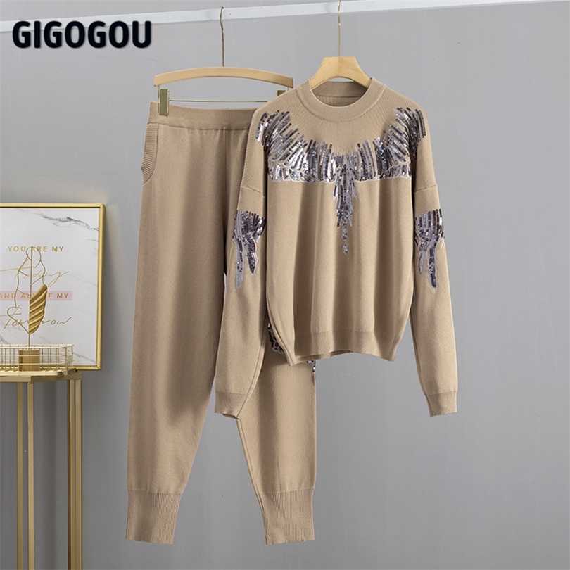 GIGOGOU Luxury Sequined Knit Women Sweater Tracksuits Oversized Pullover Sweaters 2 Pieces Harem Pant Sets Outfits 211018, Khaqi 5567
GIGOGOU Luxury Sequined Knit Women Sweater Tracksuits Oversized Pullover Sweaters 2 Pieces Harem Pant Sets Outfits 211018, Khaqi 5567