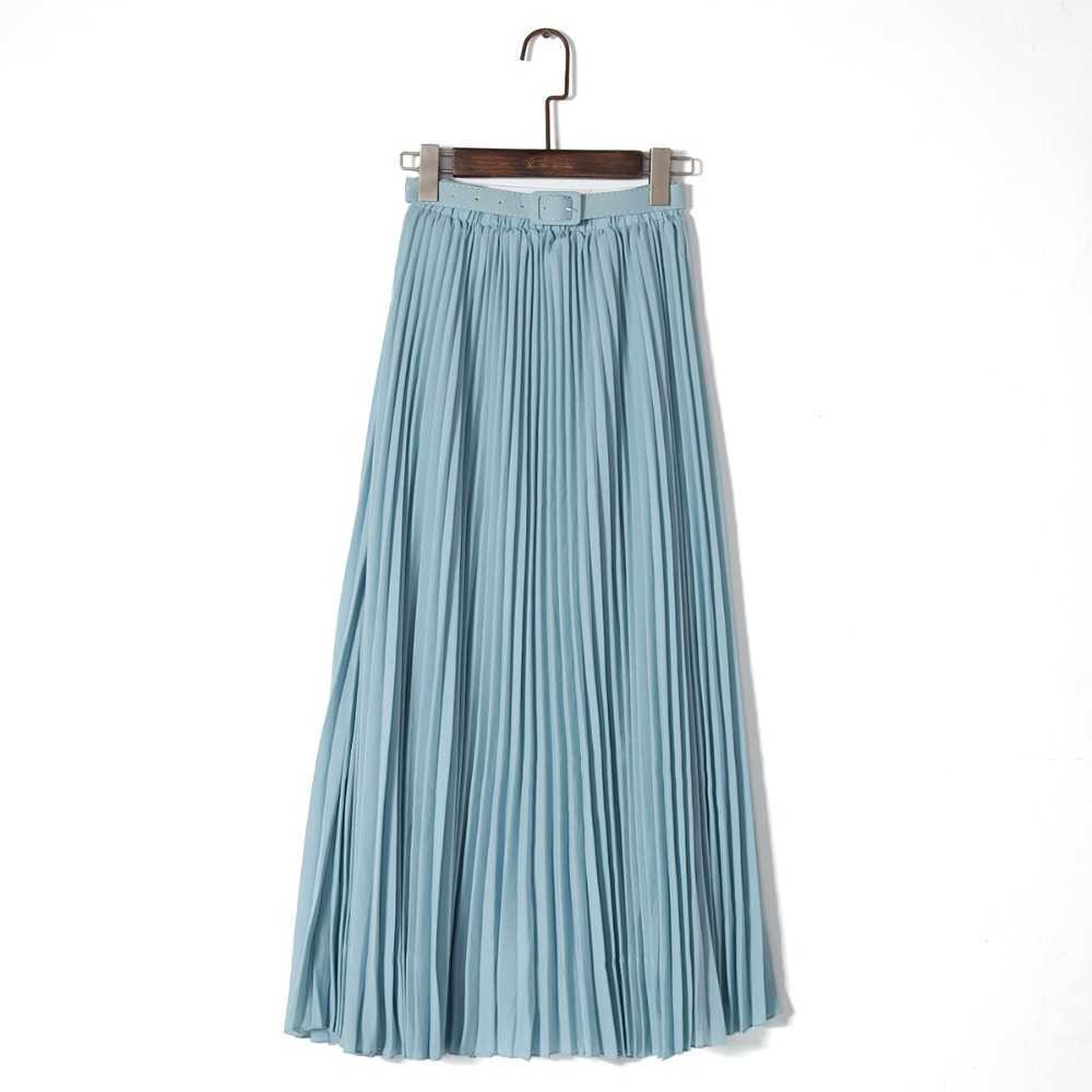 Anasunmoon Spring Bohemian Pleated Maxi Skirts Womens Summer Solid Color High Waist Chiffon Long Skirt Tutu Elegant Ladies Black 210619