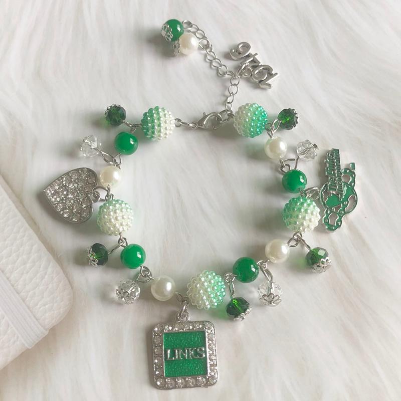 Link, Chain Hand Made Greek Sorority Green White Pearl Diy Links Inc Roes Heart 1946 Charm Bracelet Lady Fashion Jewelry от DHgate WW
