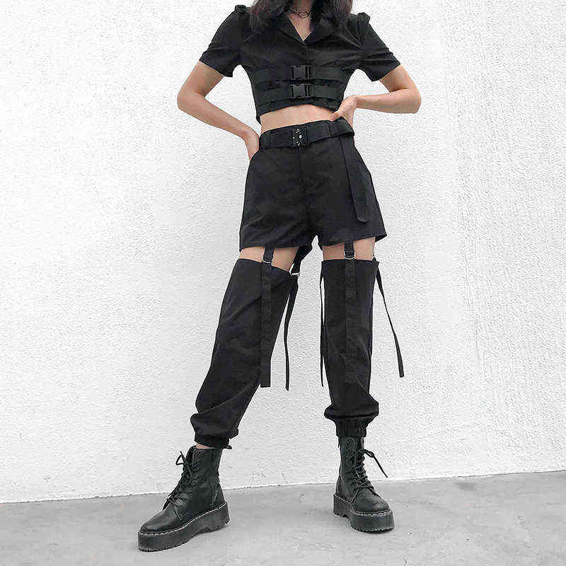 Darlingaga Hip Hop High Waist Cargo Pants Women Joggers Street Style Trousers Buckle Track Pants Adjustable Hollow Out Pantalon Y1109