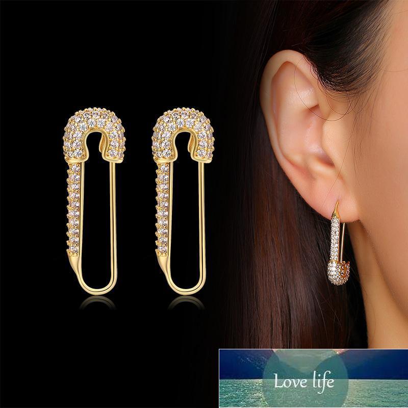 Safety Pin silver Hoop Earrings for Women Girls with Cubic Zirconia Dangle Drop Stud Post Pave earrings Factory price expert design Quality Latest Sty