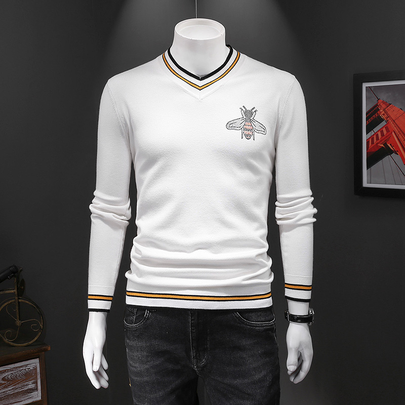 High-end embroidery thickened pullover men's 100 knitted sweater autumn and winter printing solid color v-neck bottoming shirt, Blue
High-end embroidery thickened pullover men's 100 knitted sweater autumn and winter printing solid color v-neck bottoming shirt, Blue