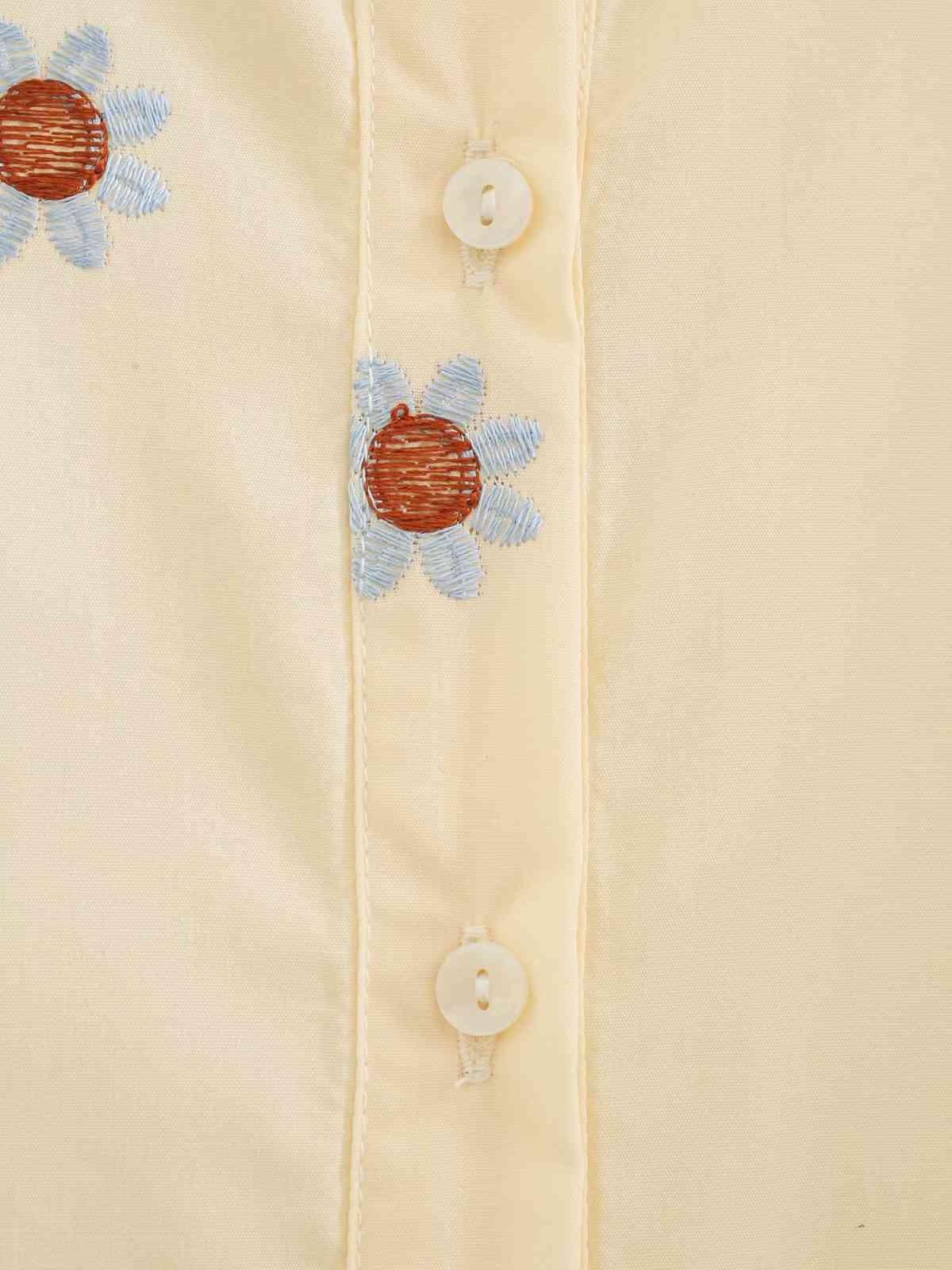 Woman Stand-up Collar Floral Embroidered Short-sleeved Dress Vintage Fashion Ruffled Hem Chic Female Dresses Vestidos 210507