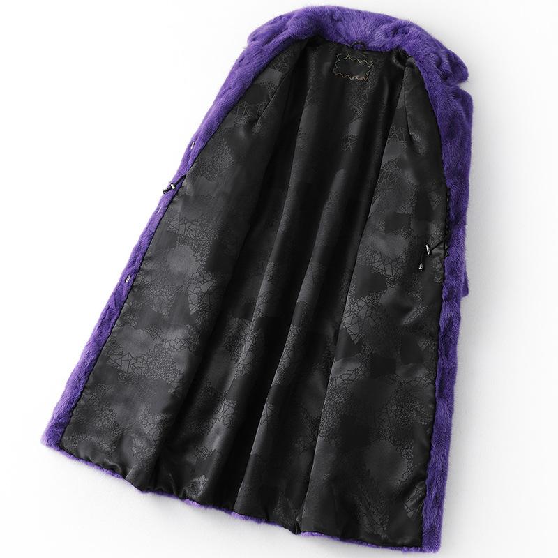 Women's Fur & Faux Winter Fashion Real Mink Parka Coats For Women Long Jacket Purple Natural Collar Hooded OverCoat Female Luxury