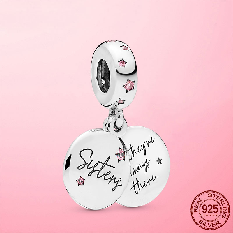 925 Sterling Silver Forever Sisters Dangle Charm Pink Zircon Pendant fit Original Pandora Bracelet Necklace Silver Jewelry, Black
925 Sterling Silver Forever Sisters Dangle Charm Pink Zircon Pendant fit Original Pandora Bracelet Necklace Silver Jewelry, Black