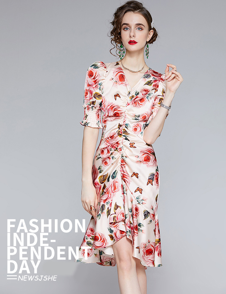 Fashion Floral Printing Dress 2021 Summer Women's Trumpet/Mermaid Dresses V Neck Short Sleeve Bottom Wear, Black;gray
Fashion Floral Printing Dress 2021 Summer Women's Trumpet/Mermaid Dresses V Neck Short Sleeve Bottom Wear, Black;gray