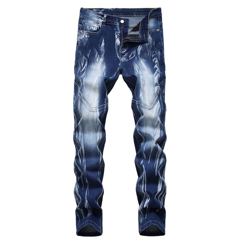 Men's Jeans Men Stretch Denim Slim Straight Bleached Pants Blue Spliced Trousers 
Men's Jeans Men Stretch Denim Slim Straight Bleached Pants Blue Spliced Trousers