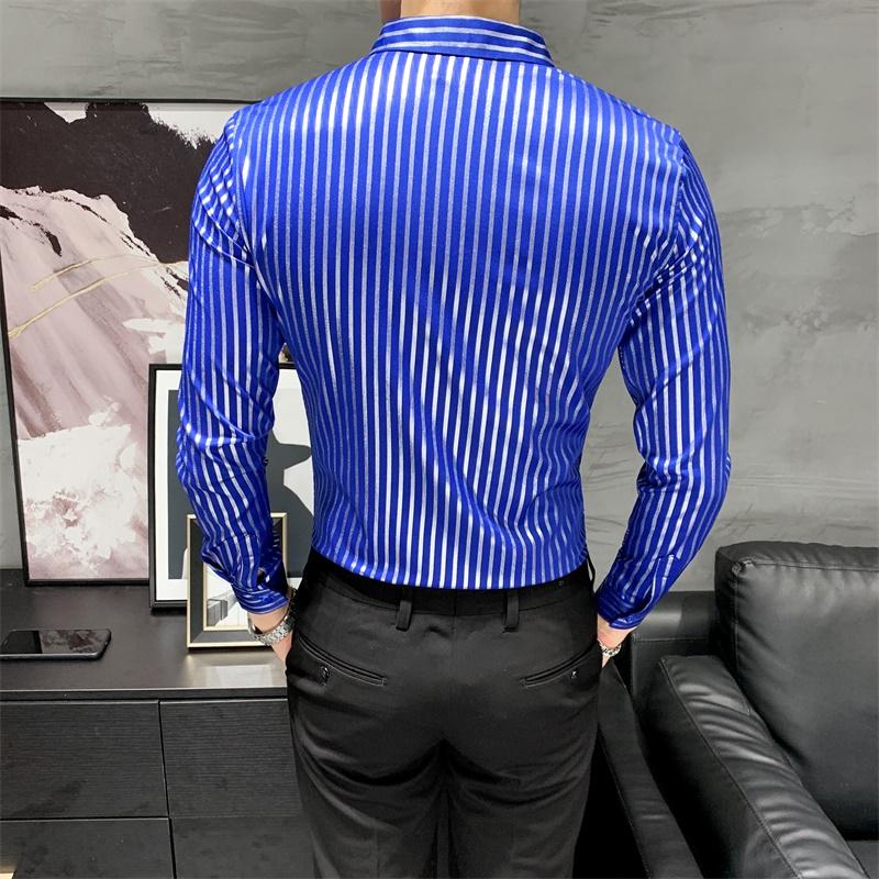 Fashion 2021 Autumn Long Sleeve Men Striped Shirts Korean Slim Fit Casual Blouse Homme Formal Wear Gentlemen Tuxedo Dress Men's