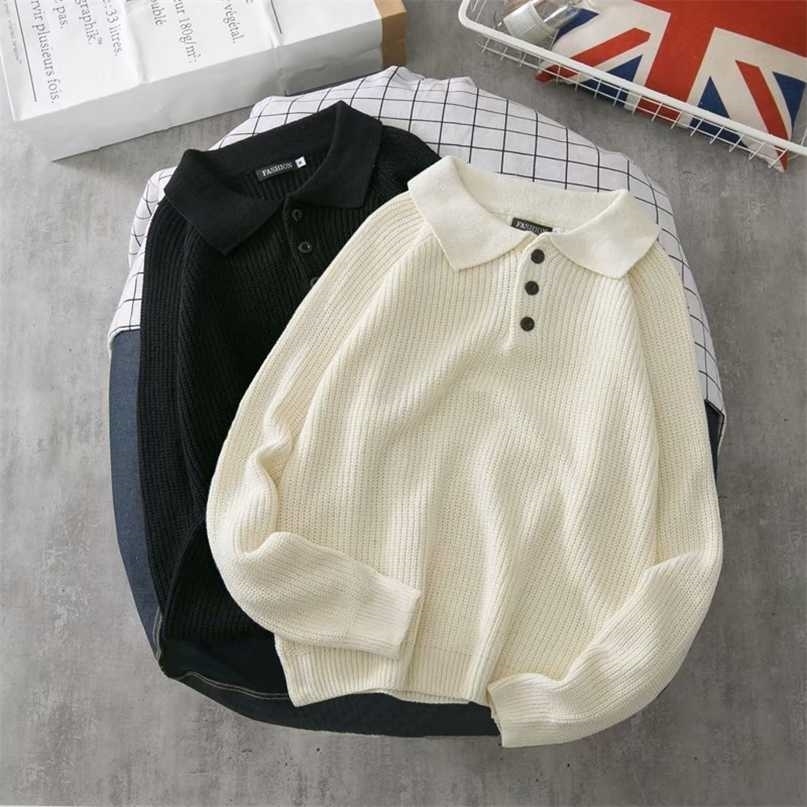 Sweater Turn-down Collar Solid Simple All-match Korean Style Daily Soft Warm Knitting Sweater Loose Trendy 211011Z