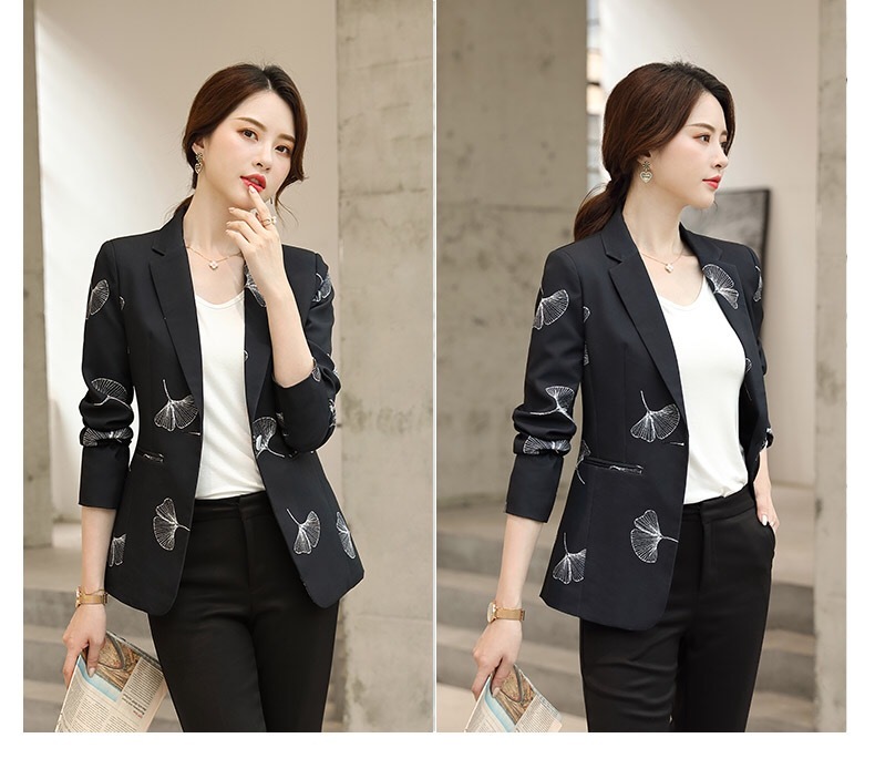 Autumn fashion women print blazer formal slim Long sleeve jacket office ladies temperament work coat 210518