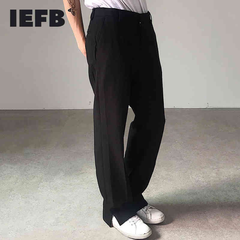 IEFB men's causal trousers open leg casual straight pants mans black loose bottoms spring summer 210524