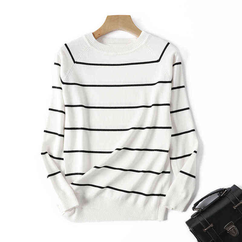 Autumn Winter Long Sleeve Striped Pullover Women Sweater Knitted Sweaters O-Neck Tops Korean Pull Femme Jumper Female White 211109