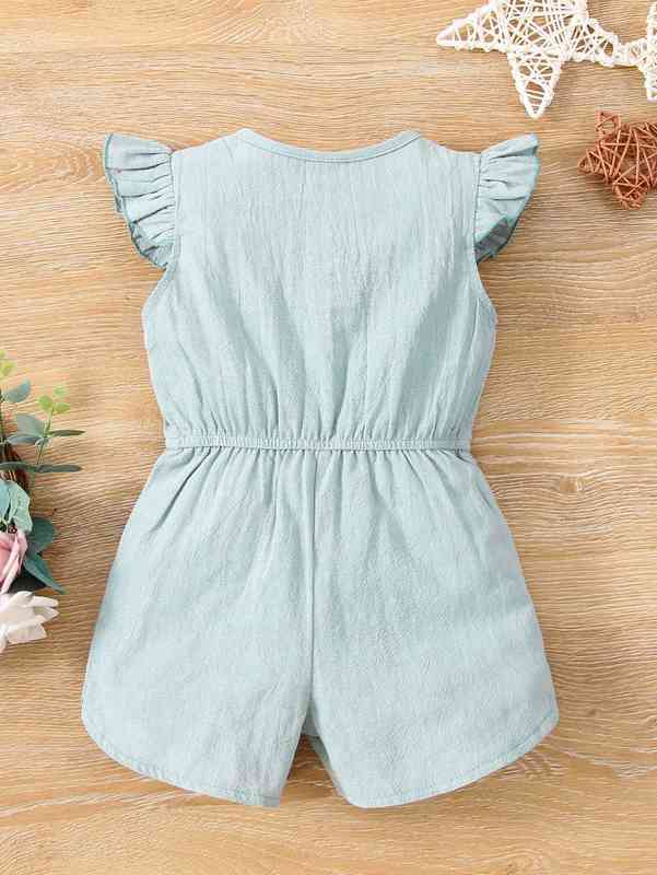 Baby Ruffle Trim Bow Front Half Button Romper SHE