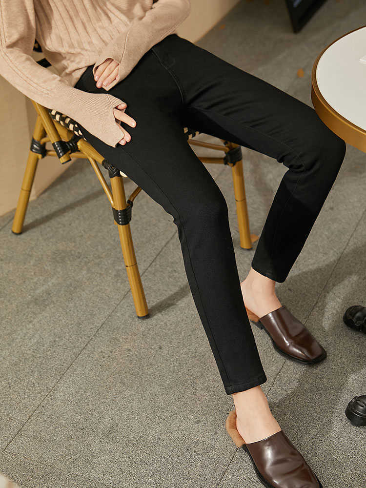 Minimalism Winter Women's Jeans Fashion Simple High Waist Fleece Thick For Women Causal Female Pants 1378 210527