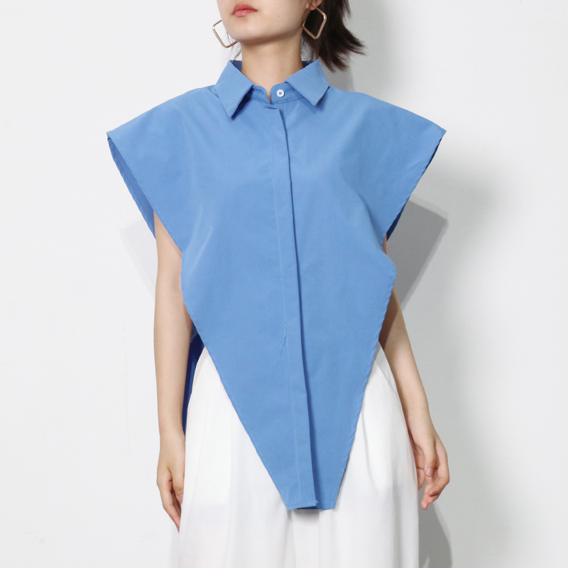 Loose Irregular Blouse For Women Lapel Sleeveless Casual Solid Shirt Female Fashion Clothing 210524