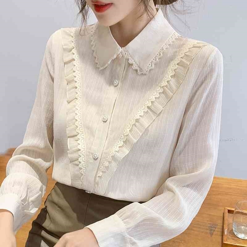 Long Sleeve Ruffles Chiffon Blouse Shirt Blouse Women Blusas Mujer De Moda Beading Turn Down Collar Blouse Women Tops E326 210602, White
Long Sleeve Ruffles Chiffon Blouse Shirt Blouse Women Blusas Mujer De Moda Beading Turn Down Collar Blouse Women Tops E326 210602, White