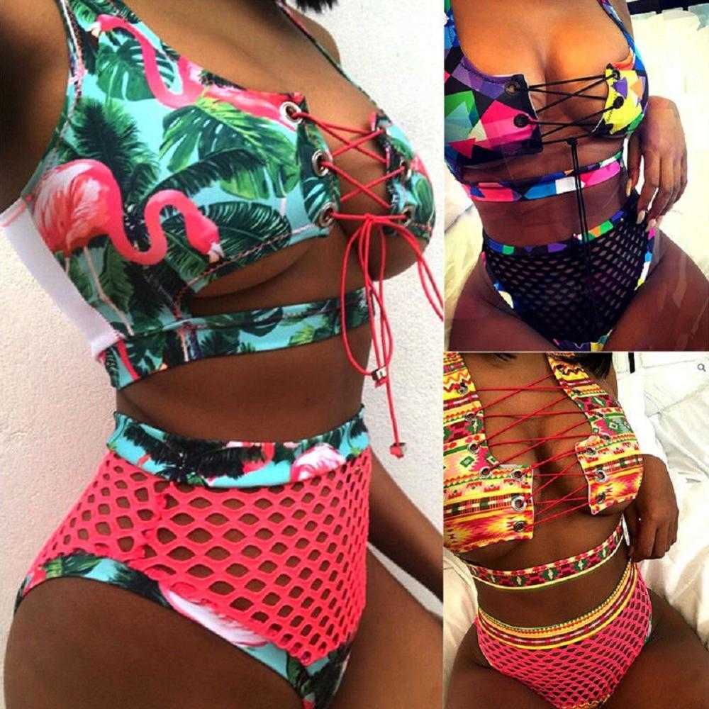 Bikini Swimsuit Sexy Bandeau Push Up African Print Thong Lace Swimwear Biquini Bathing Suit Women 2 Pieces Bikinis Set 210625