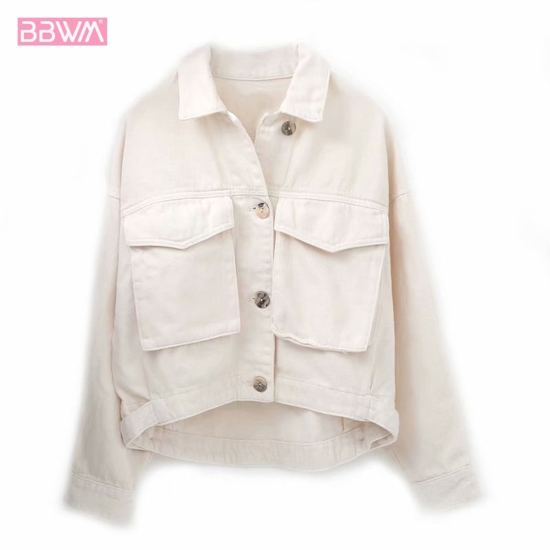 Harajuku Autumn Korean Version of The Solid Color Lapel Long-sleeved Denim Female Coat Single-breasted Chic Women's Jacket 210507