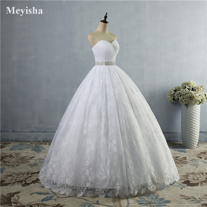 ZJ9023 2021 White/Ivory Pleat Beading Crystal Ball Wedding Dress Bride Gowns Stock US Size 2-26