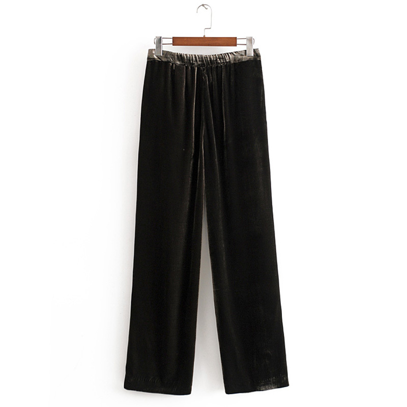 Vintage Chic Solid Velvet Straight Pants Women Fashion Casual Zipper Fly Trousers Elegant Ladies Loose Pants 210520