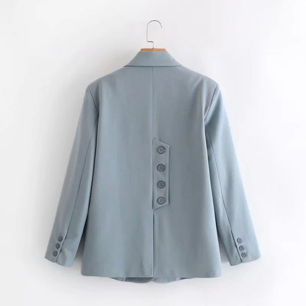Women Elegant Blazer Chain Decorate Long Sleeve Double Breasted Coat Office Work Suit Jacket Outerwear 210520