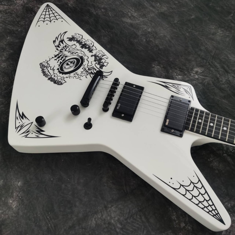 Rare Metallica James Hetfield Papa Het White Explorer Electric Guitar China EMG Pickups, 9V Battery Box, Black Hardware
Rare Metallica James Hetfield Papa Het White Explorer Electric Guitar China EMG Pickups, 9V Battery Box, Black Hardware