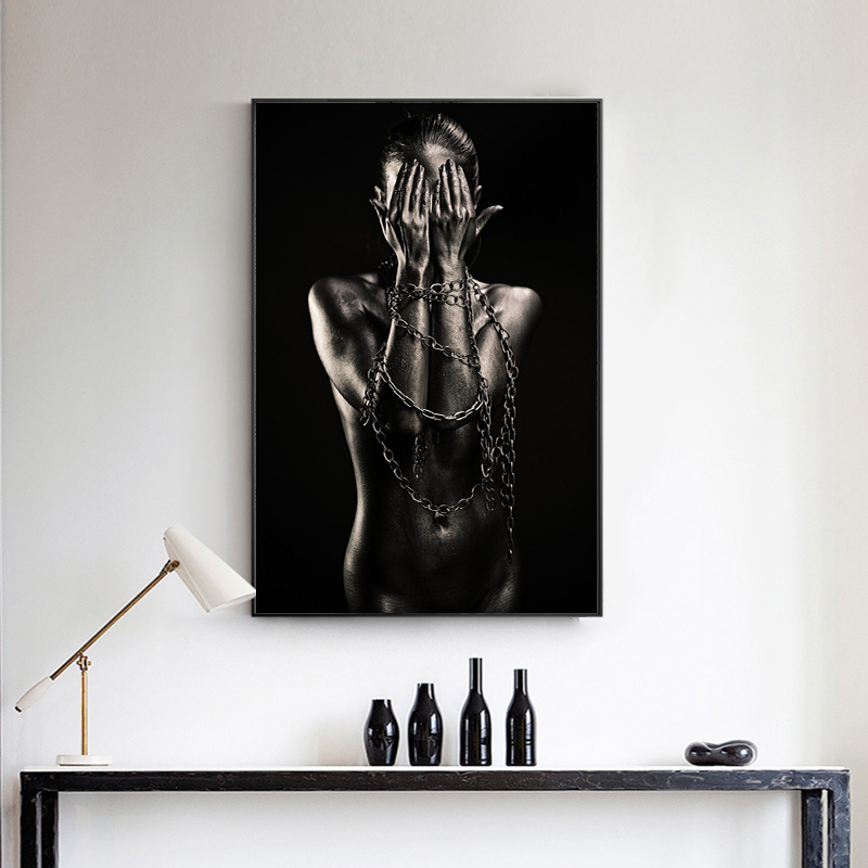 Pop Art Black Girl With Chain Canvas Painting Wall Pictures For Living Room Modular Posters and Prints African Art