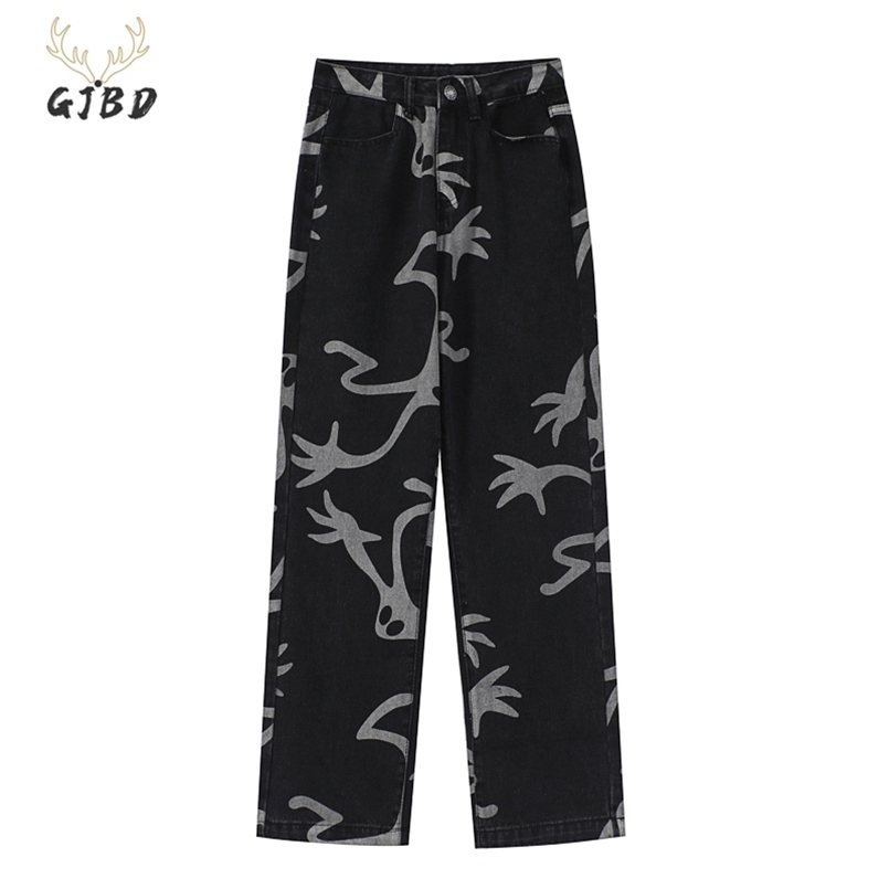 Women's Jeans Y2K Harajuku Streetwear High Waist Vintage Baggy Straight Denim Wide Leg Pants Hip Hop Printing Trouser 210809
