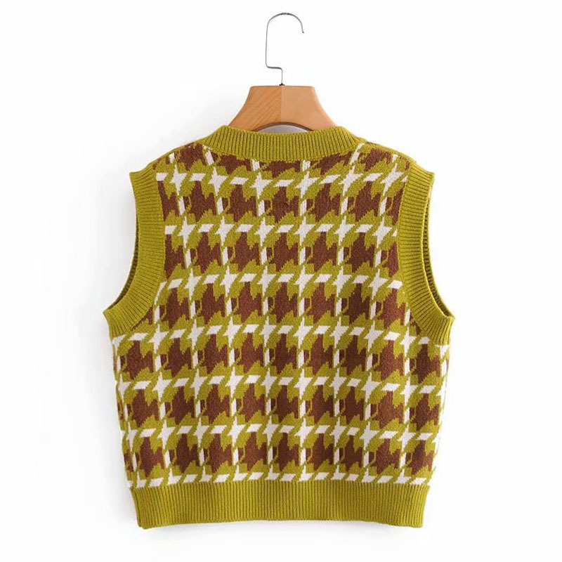 Vintage V-neck Sleeveless Short Sweater Vest Women's Fashion Loose College Style Temperament Chic Female Tops 210507