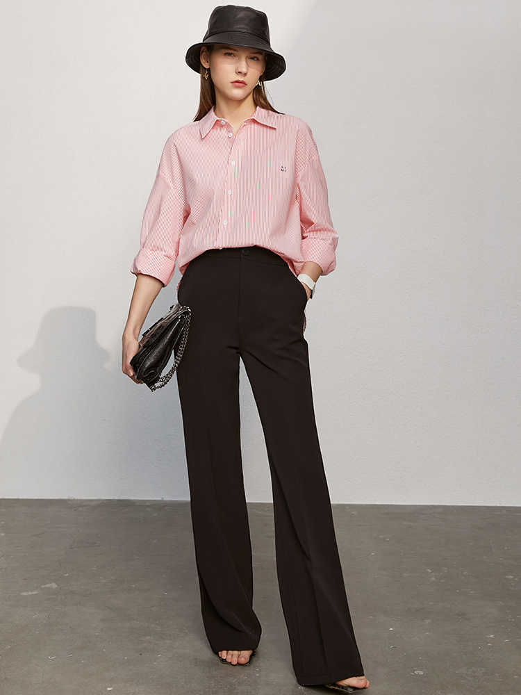 Minimalism Spring Women's Shirt Fahsion Striped Letter Embroidery Loose Female Blouse Causal Women Tops 12170138 210527