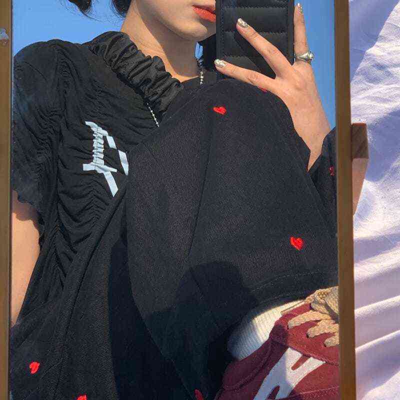 HOUZHOU Korean Style Women Sports Pants Cute Wide Leg Fashion Love Print Jokers Trousers Female Harajuku Sweatpants Beige 211124Z