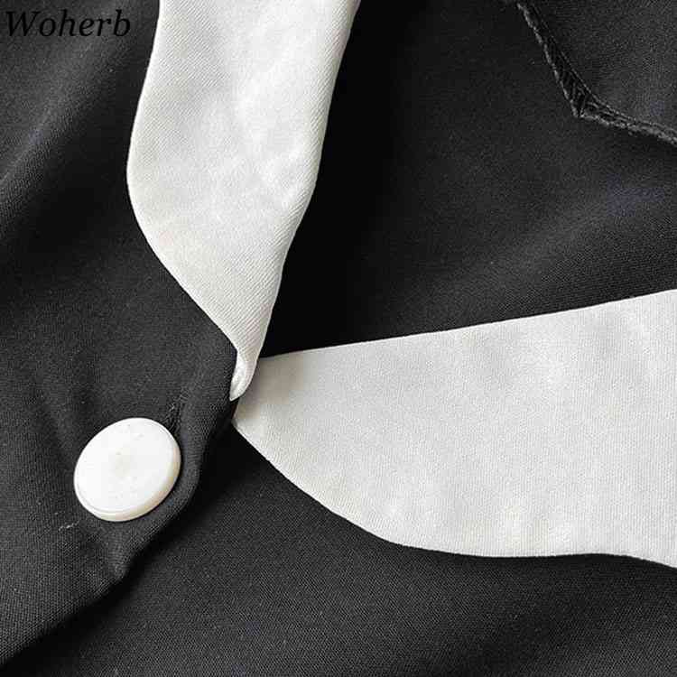 Korean Dress Women Summer Gentle Temperament Puff Sleeve Vestidos Peter Pan Collar Patchwork Preppy Style Dresses 210519