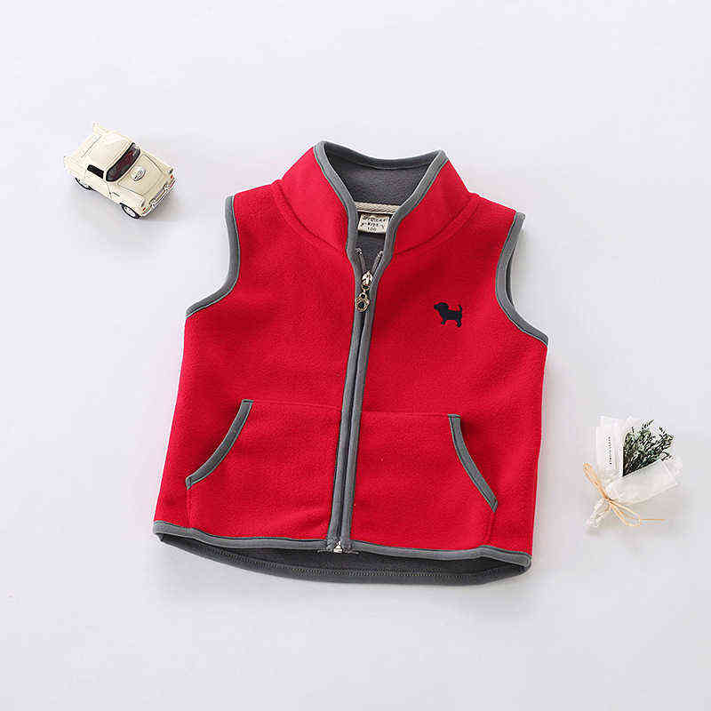 Sundae Angel Vest For Boy Girls Stand Collar Embroidery Dog Polar Fleece Kids Baby Outerwear Coats Children Waistcoats 2-7Y 211203