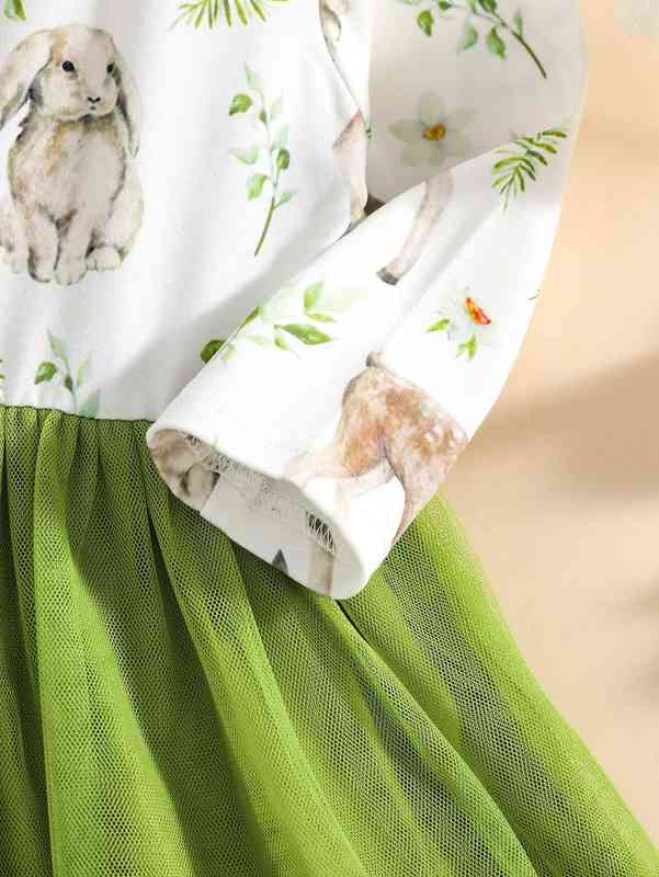 Baby Animal & Plant Print Mesh Hem Dress & Headband SHE