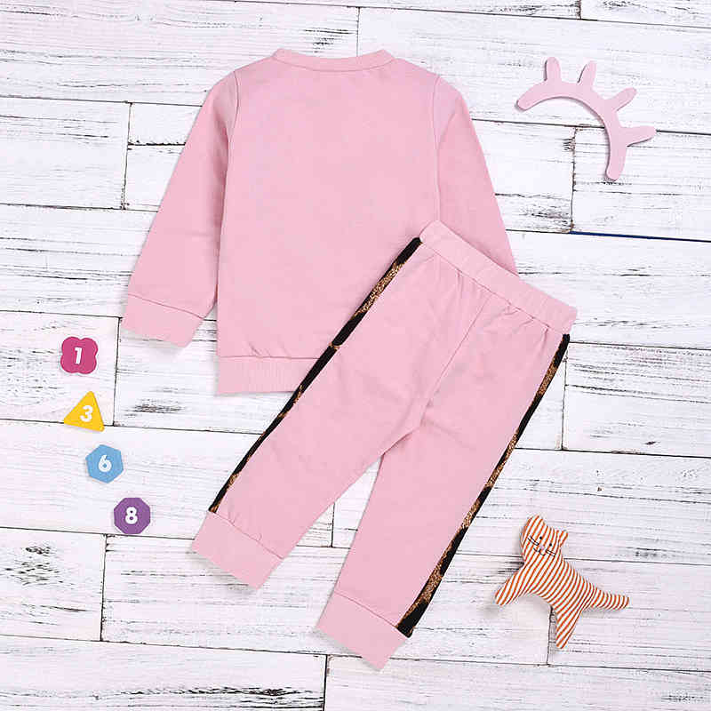 Toddler Baby Girl Autumn Winter Clothes Set Long Sleeve Leopard Sweatshirt Tops+Pants 2pcs Kids Outfits Clothing 210515