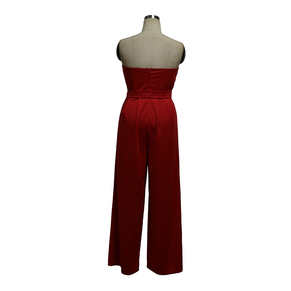 Women Jumpsuit Sleeveless Off Shoulder Sexy Rompers Womens Red Vintage Long Party 210513