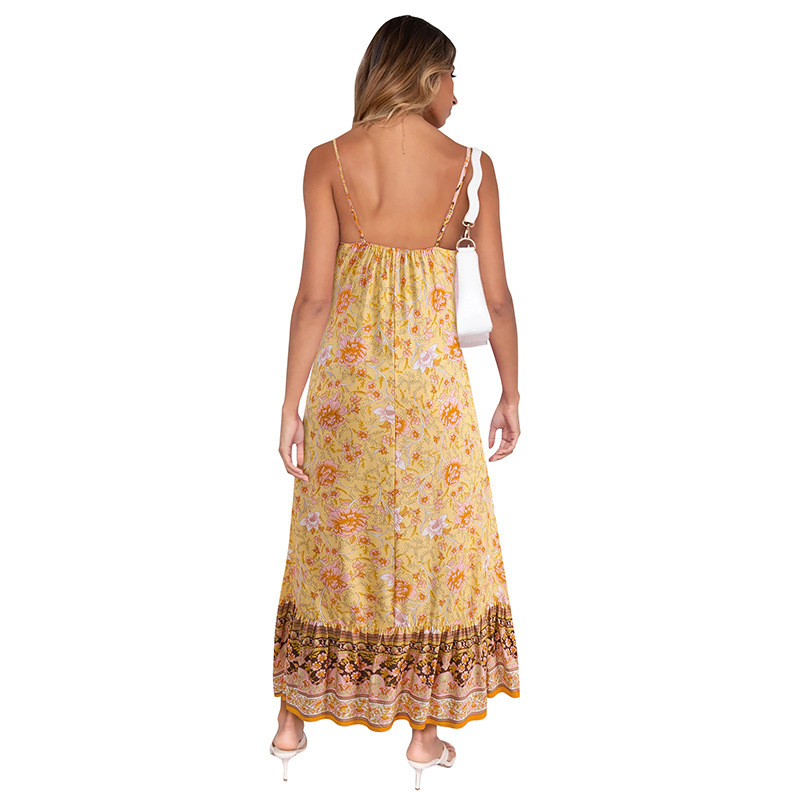 Women Dress Printed Bohemia Sexy Long Print Maxi es V Neck Sleeveless Backless Spaghetti Strap Beach es 210513