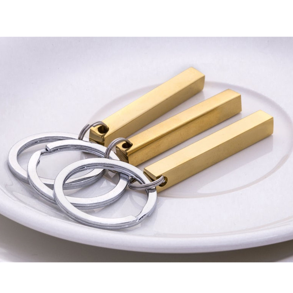 Custom Name Date Keychain Personalized Laser Engrave 4 Sides Stainless Steel Bar for Women Men Jewelry Gift