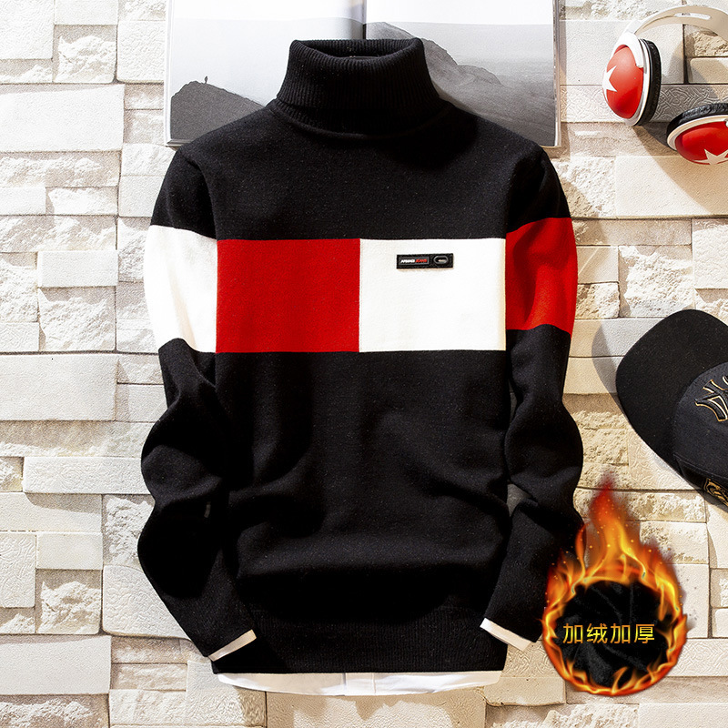 sweater knit men's wear trend warm high collar pullover plush thick undershirt youth slim, White;black 
sweater knit men's wear trend warm high collar pullover plush thick undershirt youth slim, White;black