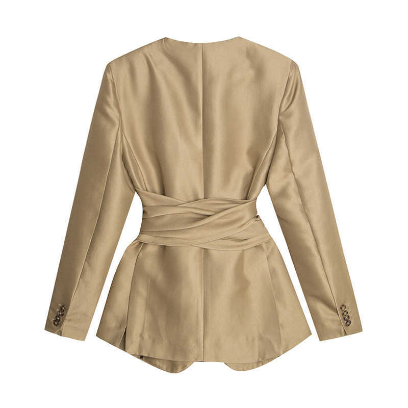 TWOTYLE Elegant Patchwork Bowknot Blazer For Women Square Collar Long Sleeve Ruched Split Blazers Female Fashion 210930