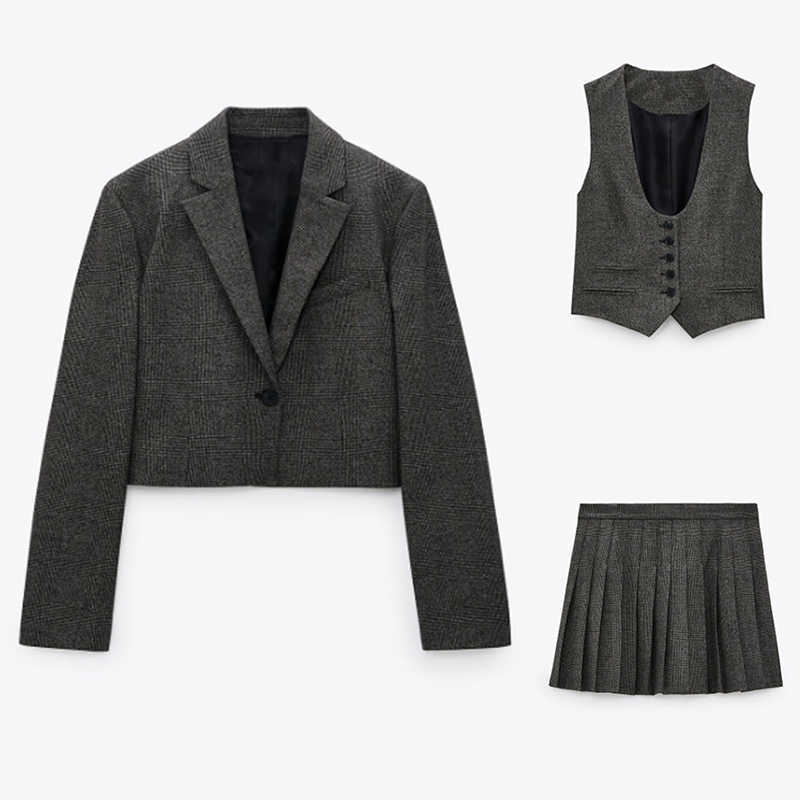 ZA Long Sleeve Leisure Styles Women Casual High Waist Short Suit With Pleated Skirt And Vest Coat Ladies Blazers 3 Piece Set 210602
ZA Long Sleeve Leisure Styles Women Casual High Waist Short Suit With Pleated Skirt And Vest Coat Ladies Blazers 3 Piece Set 210602