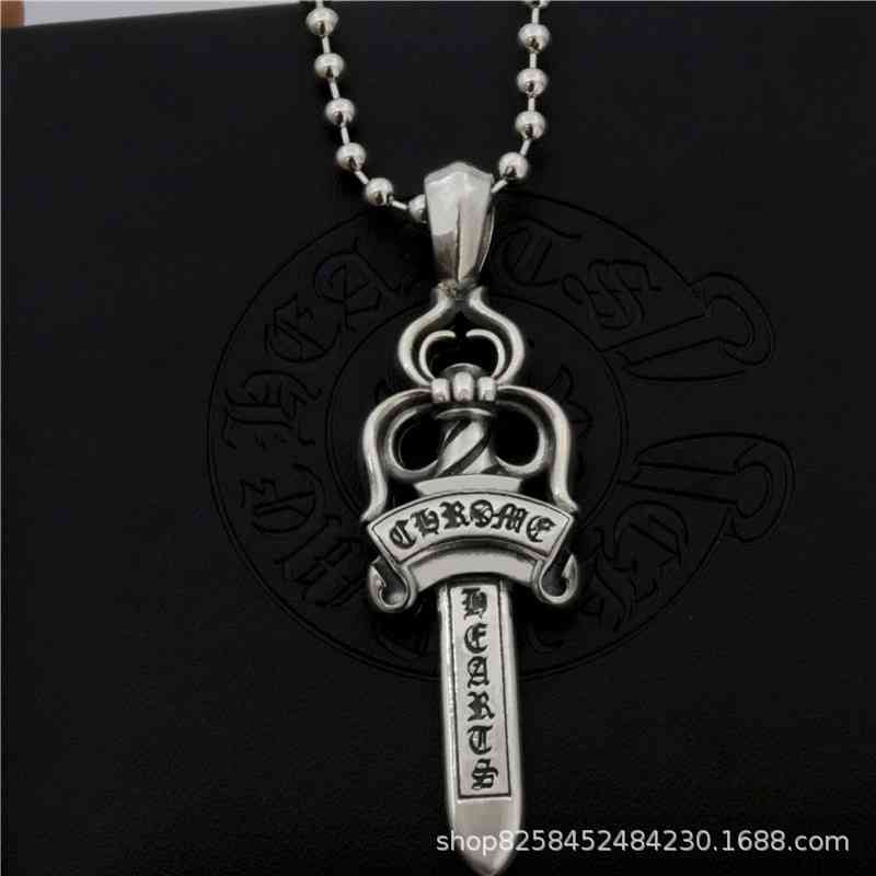 Luxury Designer Chrome/Hearts Ch Croquetai Silver Holy Sword Cross Pendant Japanese and Korean Punk Hip Hop Personality Couple Necklace