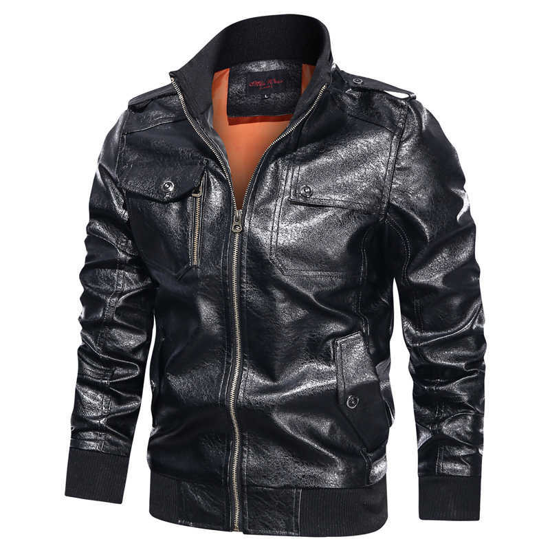 Leather Jacket Men Coats PU Casual Motorcycle Biker Male Business Autumn Winter Faux Fur Jacket Thick Fleece Windproof Slim Fit 211018