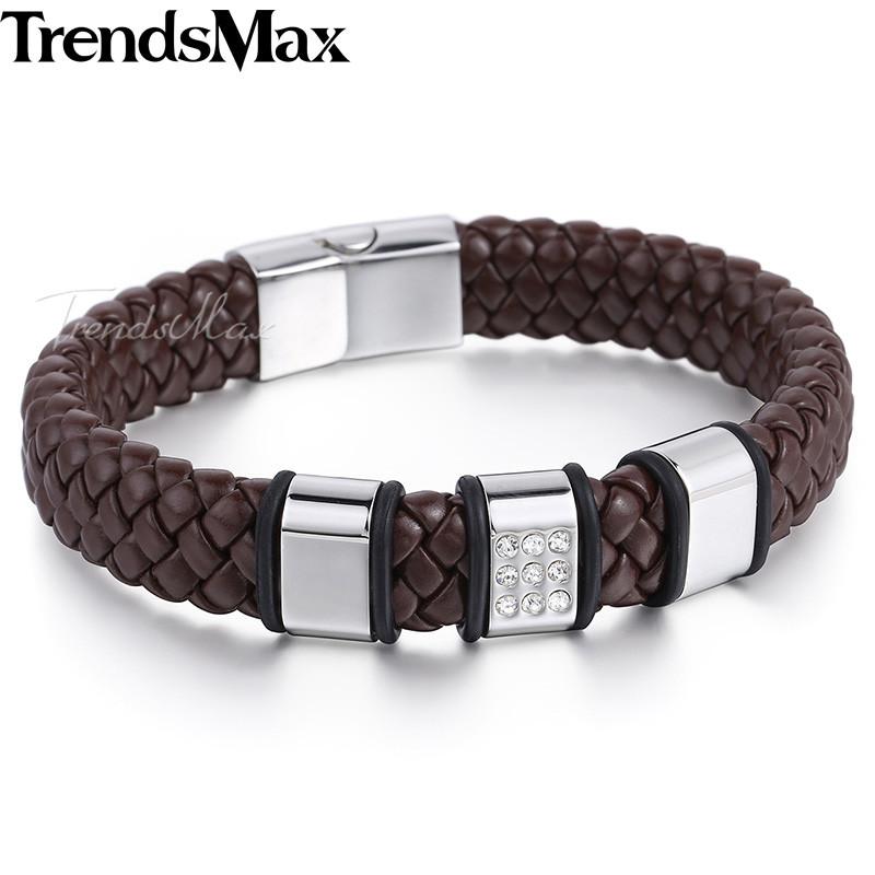 Trendsmax Mens Boys Black Brown Genuine Handmade Leather Bracelet Braided Rope Bead Charm W Clear Rhinestones Wristband LB627 Link, Chain
Trendsmax Mens Boys Black Brown Genuine Handmade Leather Bracelet Braided Rope Bead Charm W Clear Rhinestones Wristband LB627 Link, Chain