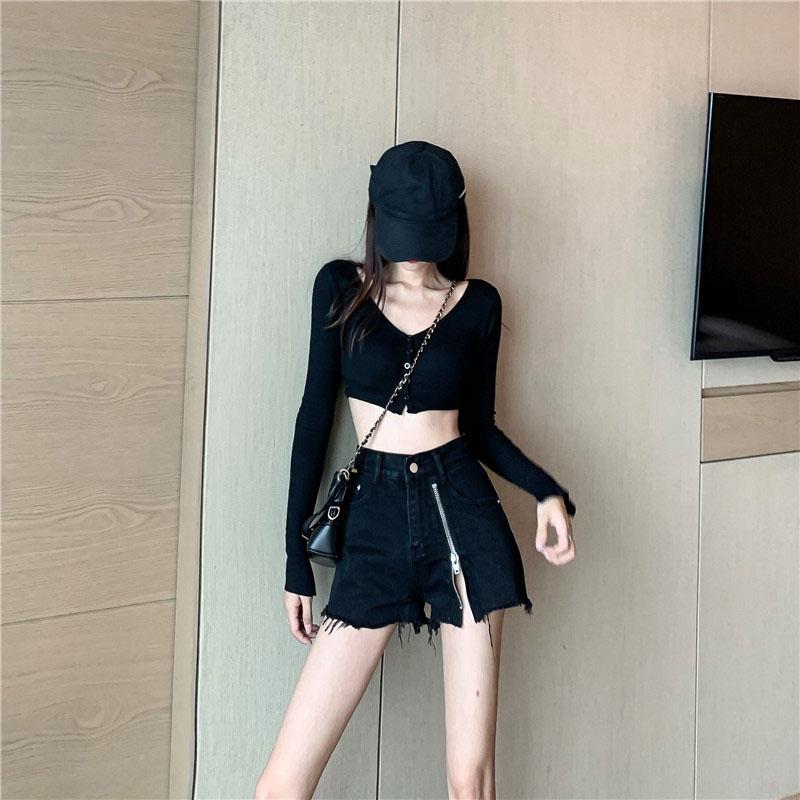 Korean Summer High Waist A-line Slim Shorts Sexy Zipper Denim Wide-leg Female Fashion Streetwear 2021 Women's