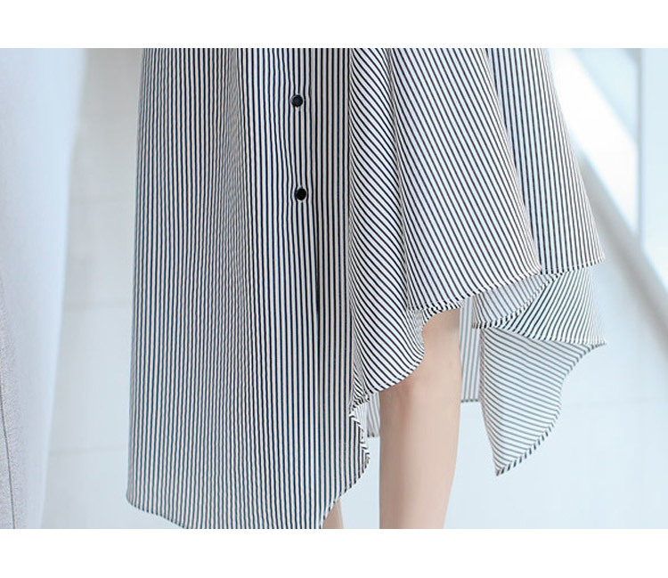 Summer Korea Striped Dresses Sleeveless Belt Single Breasted Irregular Mid-Calf Casual Women's Clothes 210518