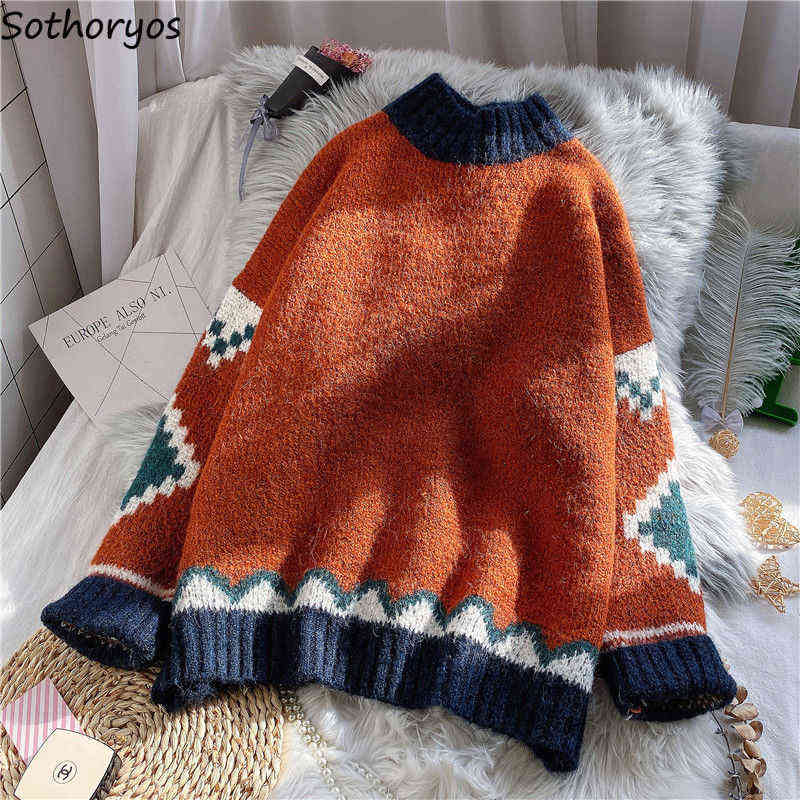 Pullovers Women Patchwork Mock-neck Knitted Sweaters Loose Warm Female Design Classic Preppy Jumpers All-match Outwear Harajuku Y1110, Green
Pullovers Women Patchwork Mock-neck Knitted Sweaters Loose Warm Female Design Classic Preppy Jumpers All-match Outwear Harajuku Y1110, Green