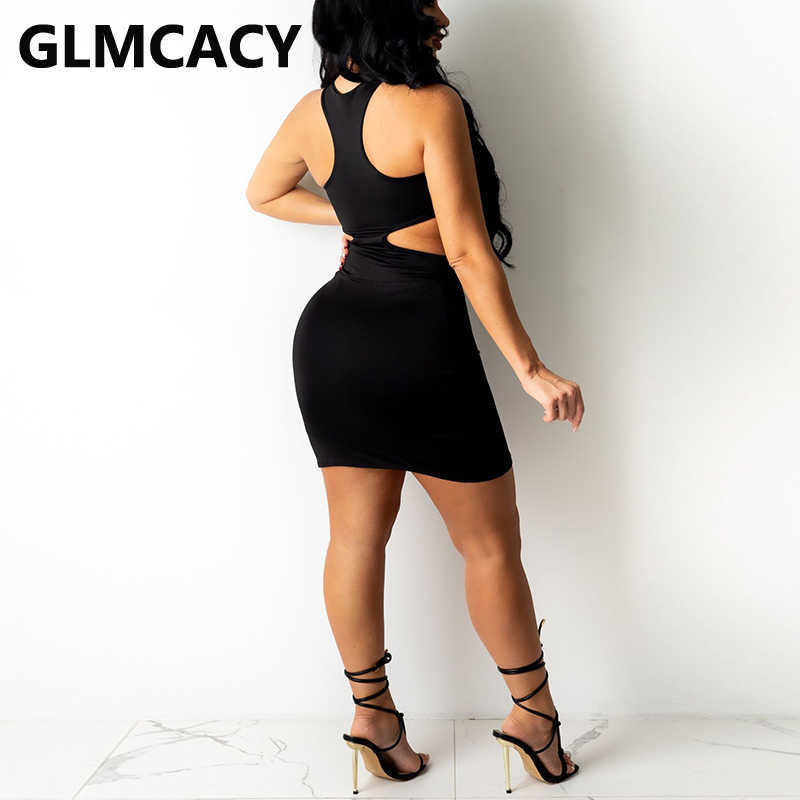 Sexy Cut Out Bodycon Mini Dress Solid Summer Party Club Dress 210702