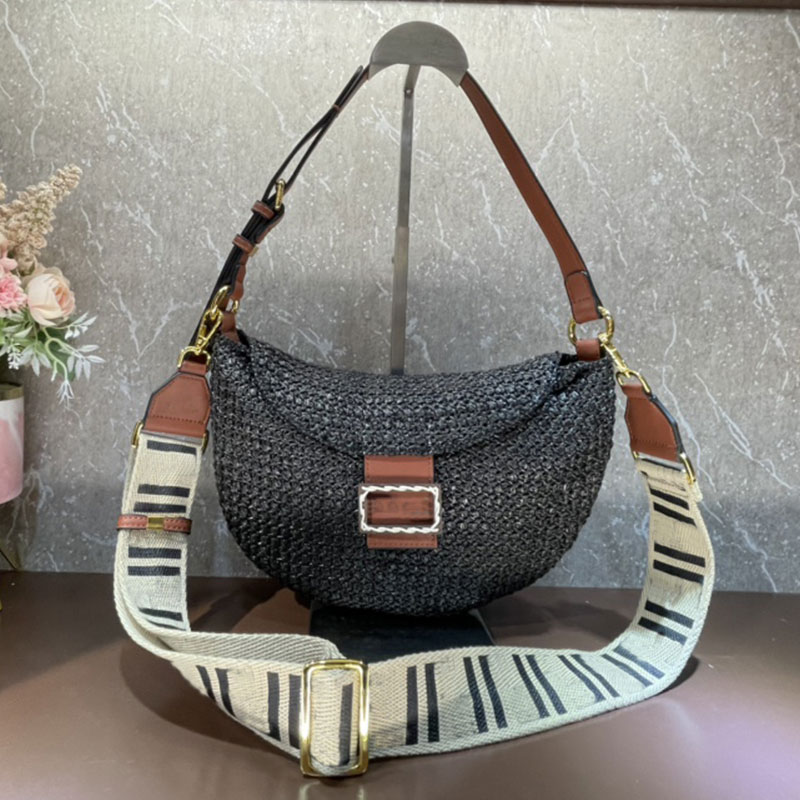 Women Small Horn Crescent Bag Straw Shoulder Handbag Natural Woven Grass Round Crossbody Handbags Brown Leather Details Multicolor Wallet, Style2
Women Small Horn Crescent Bag Straw Shoulder Handbag Natural Woven Grass Round Crossbody Handbags Brown Leather Details Multicolor Wallet, Style2