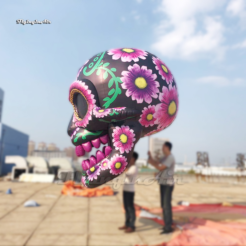 Outdoor Halloween Parade Performance Walking Inflatable Skull Puppet 3m Height Purple Moveable Blow Up Human Head Bone Balloon For Event